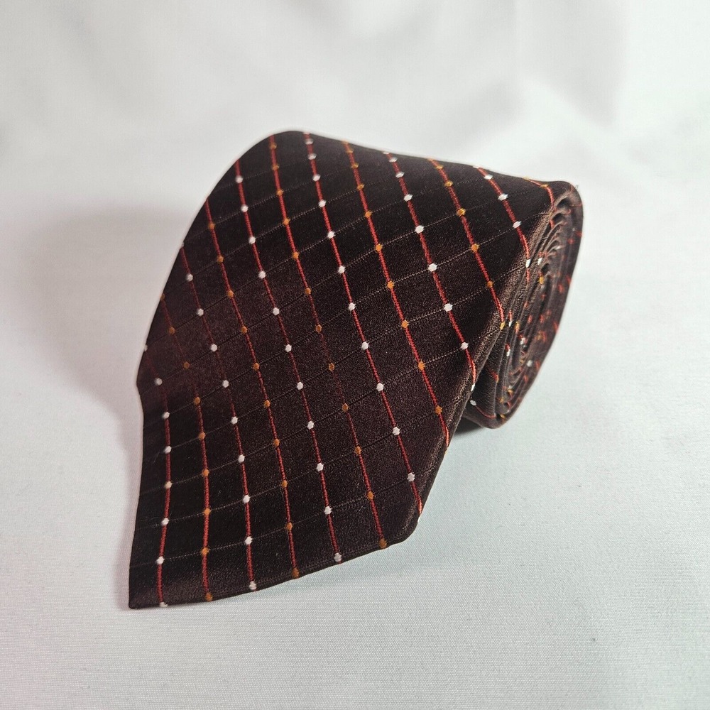 Geoffrey Beene 100% Silk Hand Made Tie Geometric Brown 3.75" x 59"